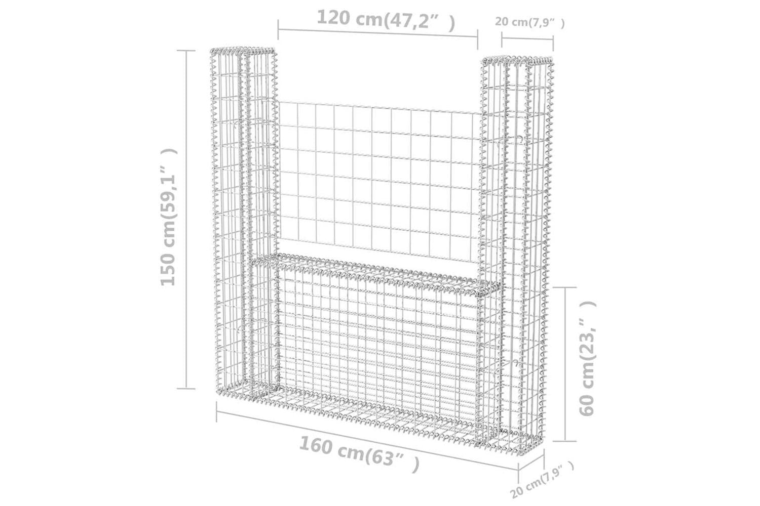 vidaXL 142545 Gabion Basket U-shape Galvanised Steel 160x20x150cm-6