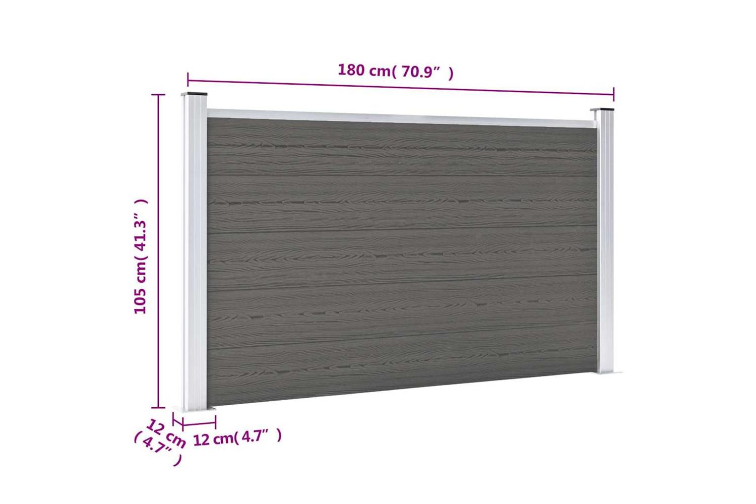 vidaXL Garden Fence Wpc 180x105cm Grey-9