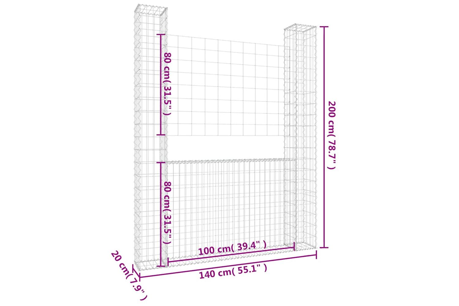 Vidaxl 151289 U-shape Gabion Basket With 2 Posts Iron 140x20x200 Cm-6