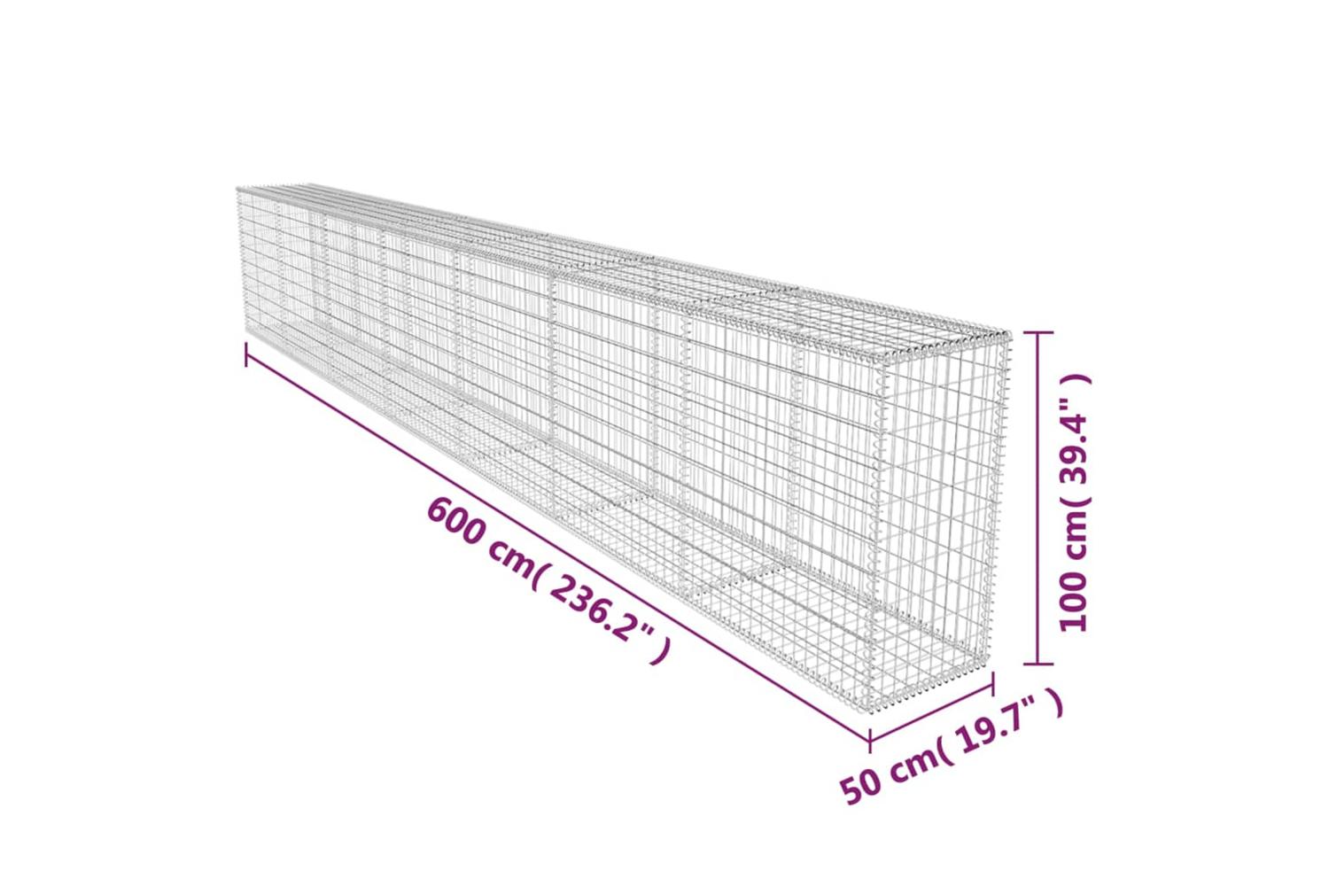 vidaXL 142530 Gabion Wall With Cover Galvanised Steel 600x50x100cm-6