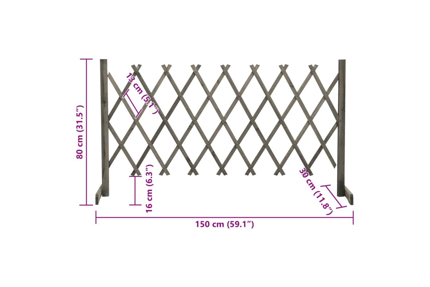 Vidaxl 314827 Garden Trellis Fence Grey 150x80 Cm Solid Firwood-7