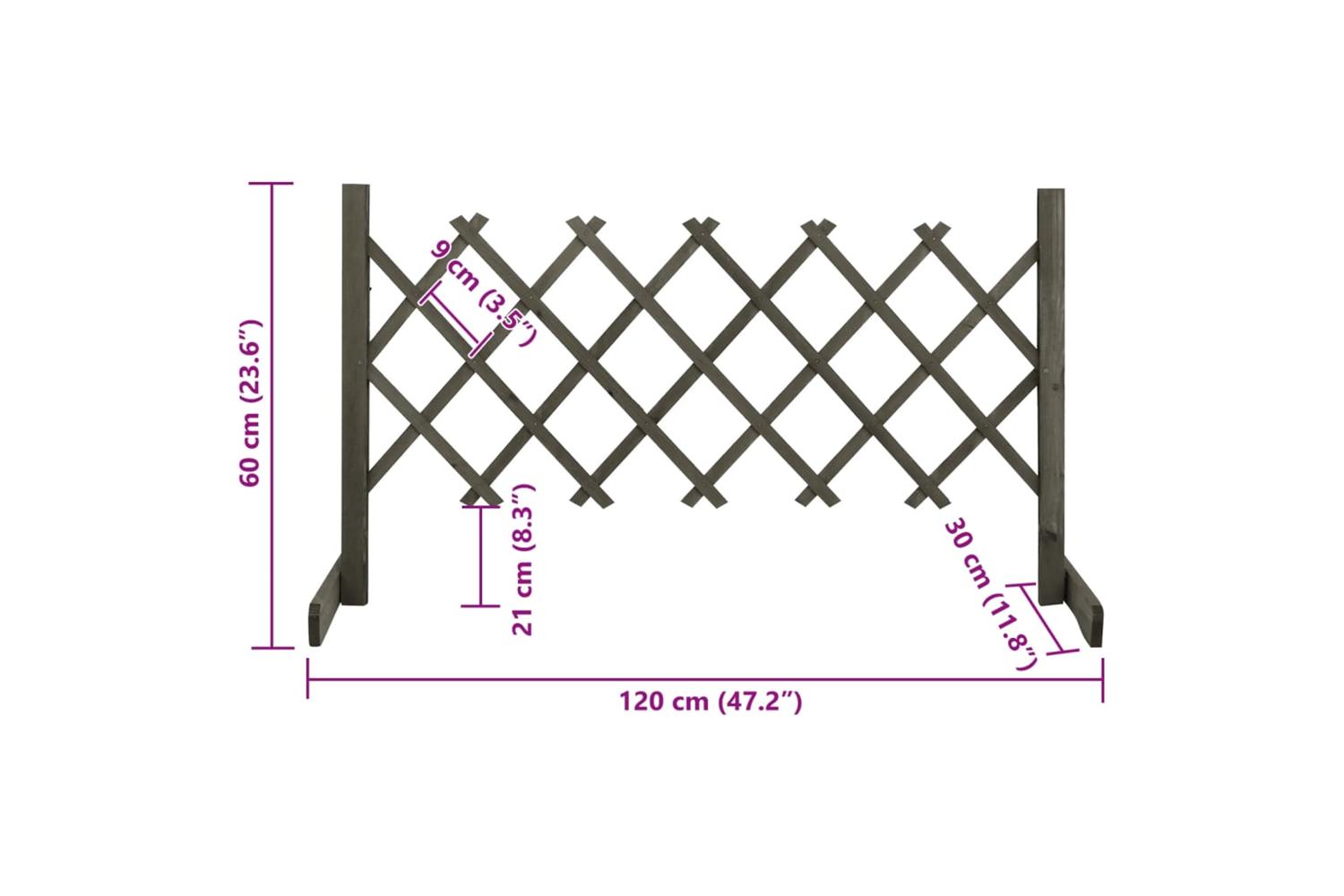 Vidaxl 314823 Garden Trellis Fence Grey 120x60 Cm Solid Firwood-7