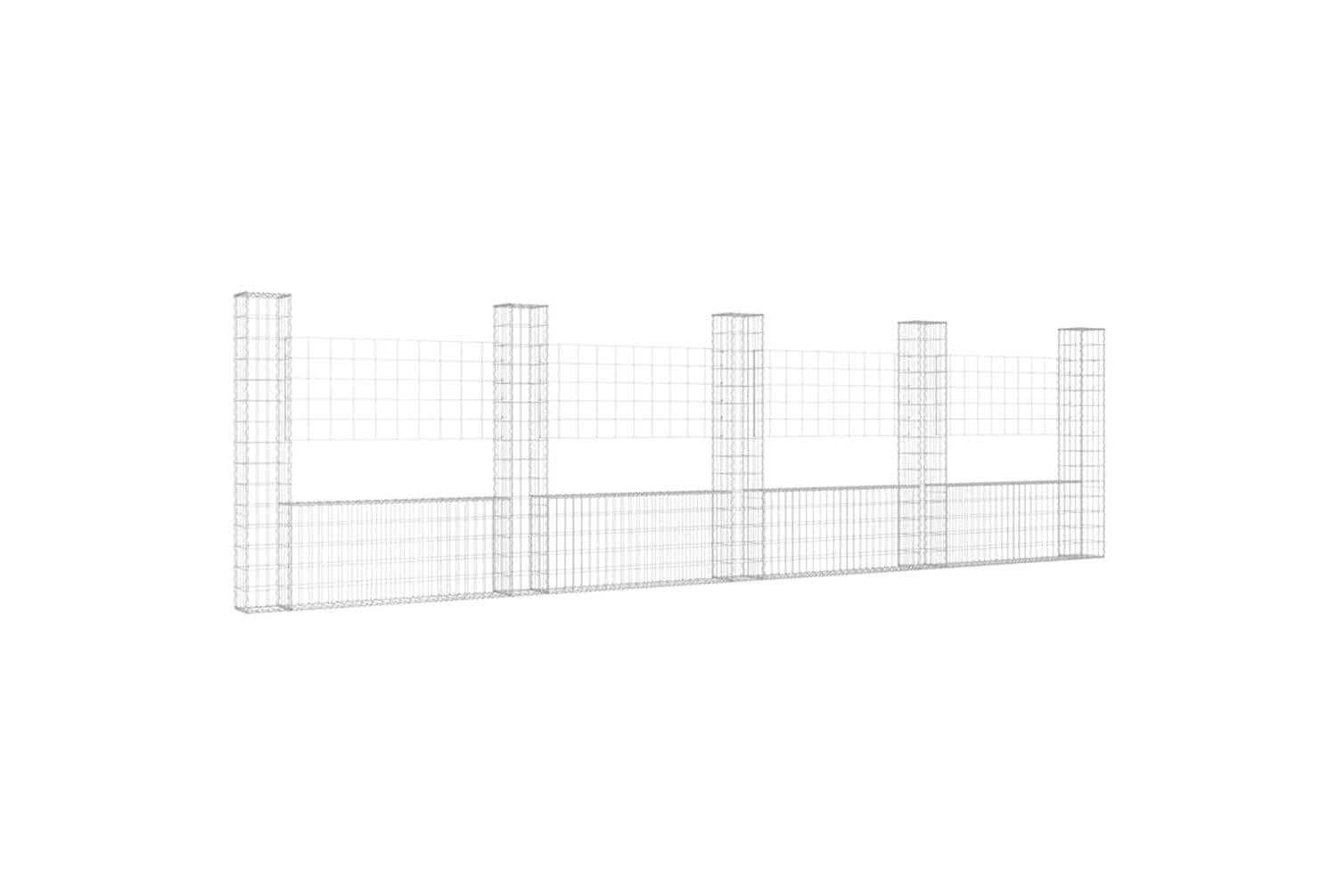 vidaXL 151285 U-shape Gabion Basket With 5 Posts Iron 500x20x150cm-2