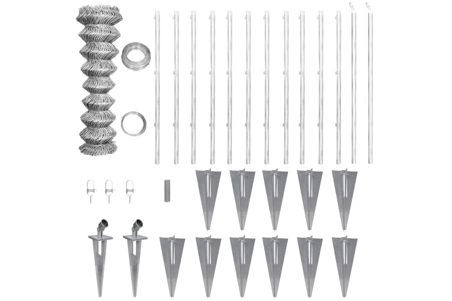 Vidaxl 141508 Chain Link Fence With Posts Spike Galvanised Steel 25x1.25 M