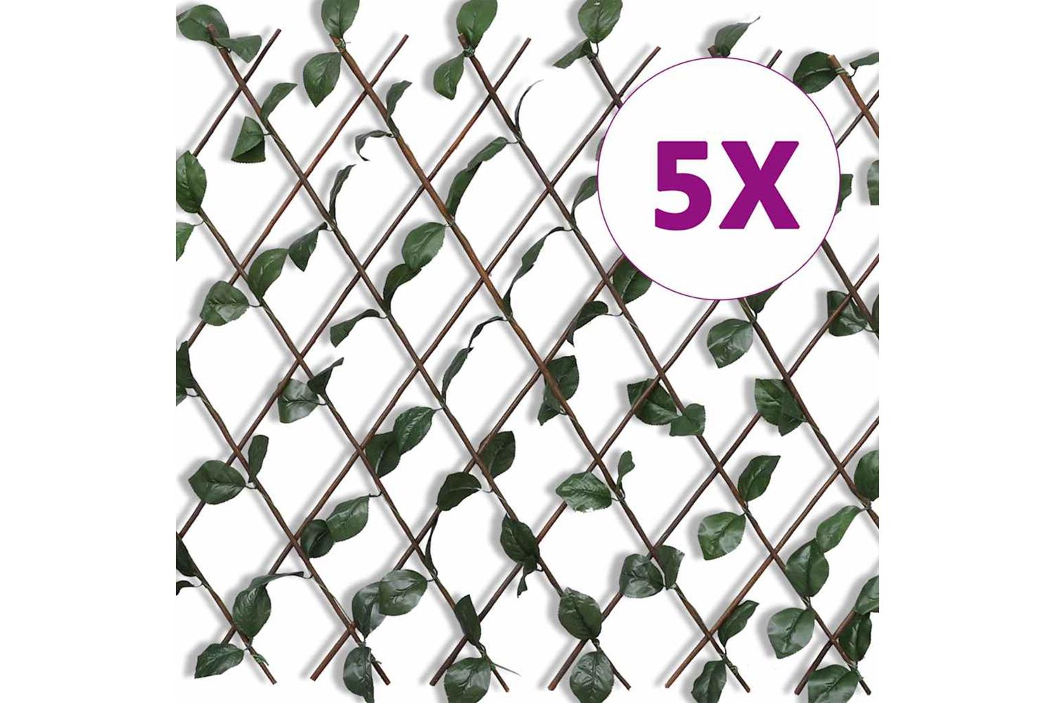 vidaXL 140913 Willow Trellis Fence 5 Pcs With Artificial Leaves 180x90cm