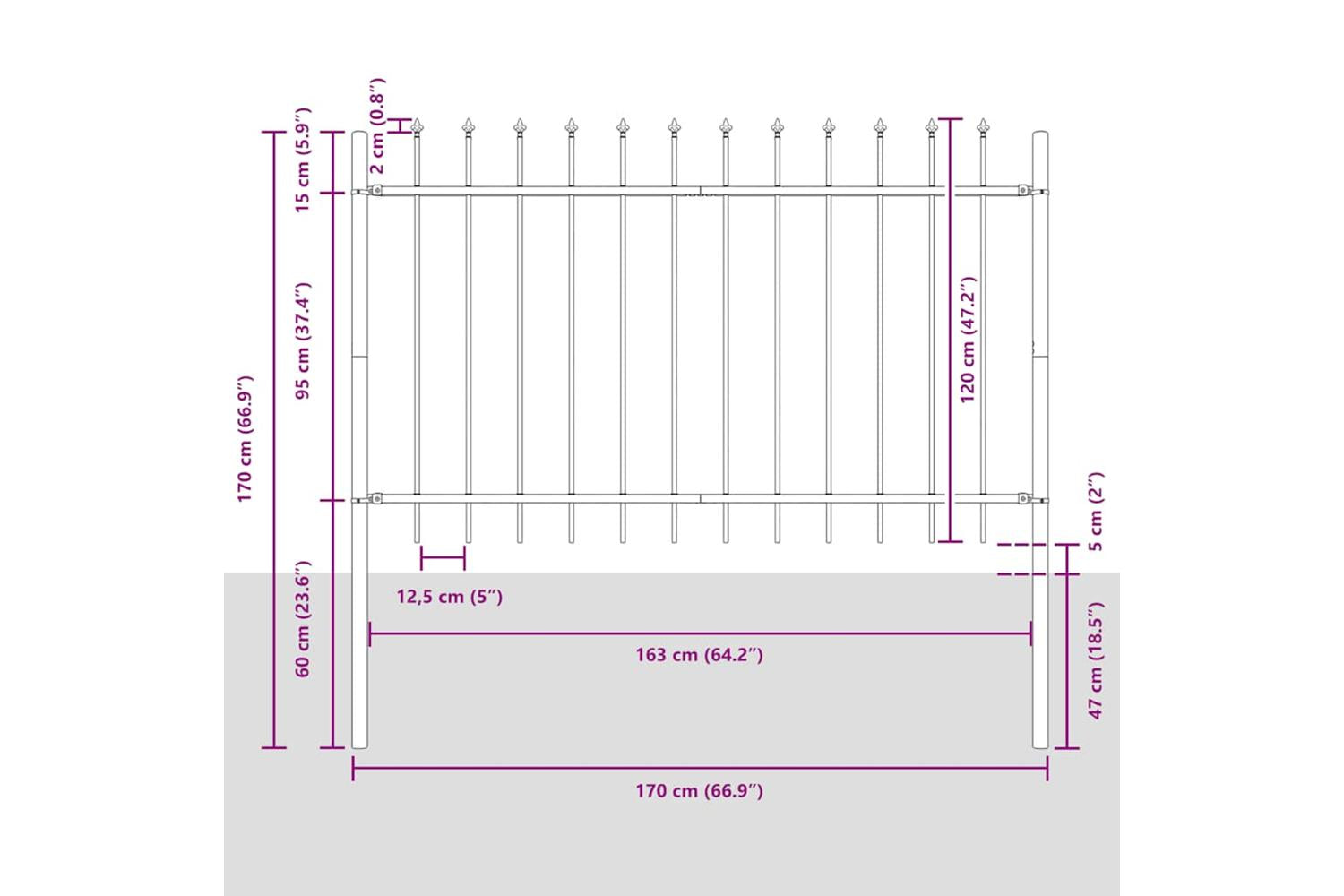 Vidaxl Garden Fence With Spear Top Steel 1.8 M Black-5