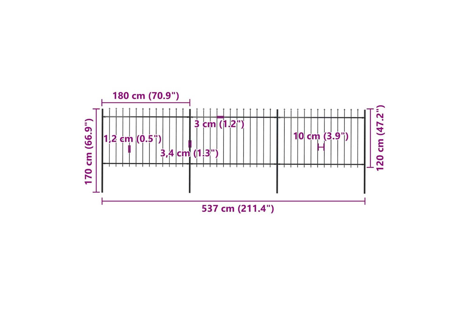 Vidaxl 277622 Garden Fence With Spear Top Steel 5.1x1.2 M Black-5