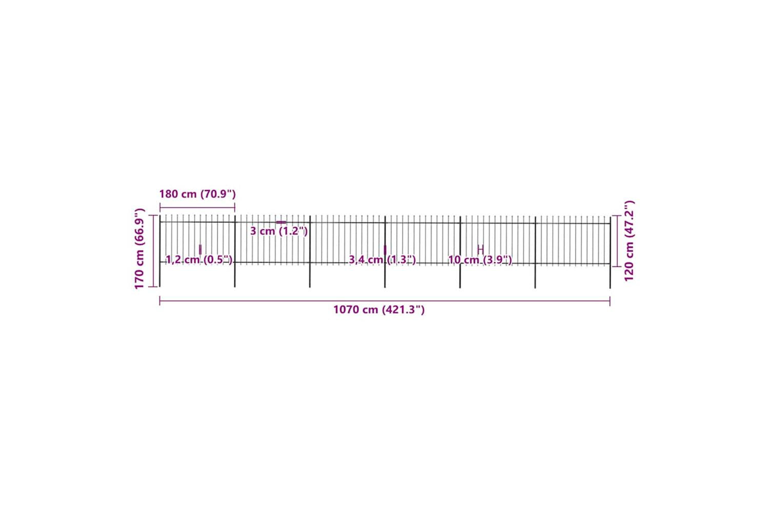 Vidaxl 277625 Garden Fence With Spear Top Steel 10.2x1.2 M Black-5