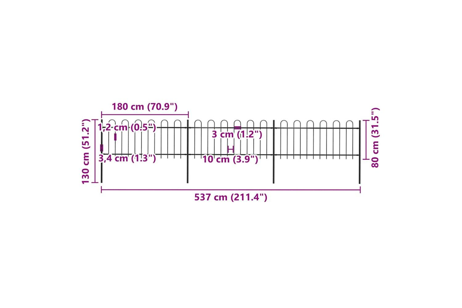 Vidaxl 277649 Garden Fence With Hoop Top Steel 5.1x0.8 M Black-5