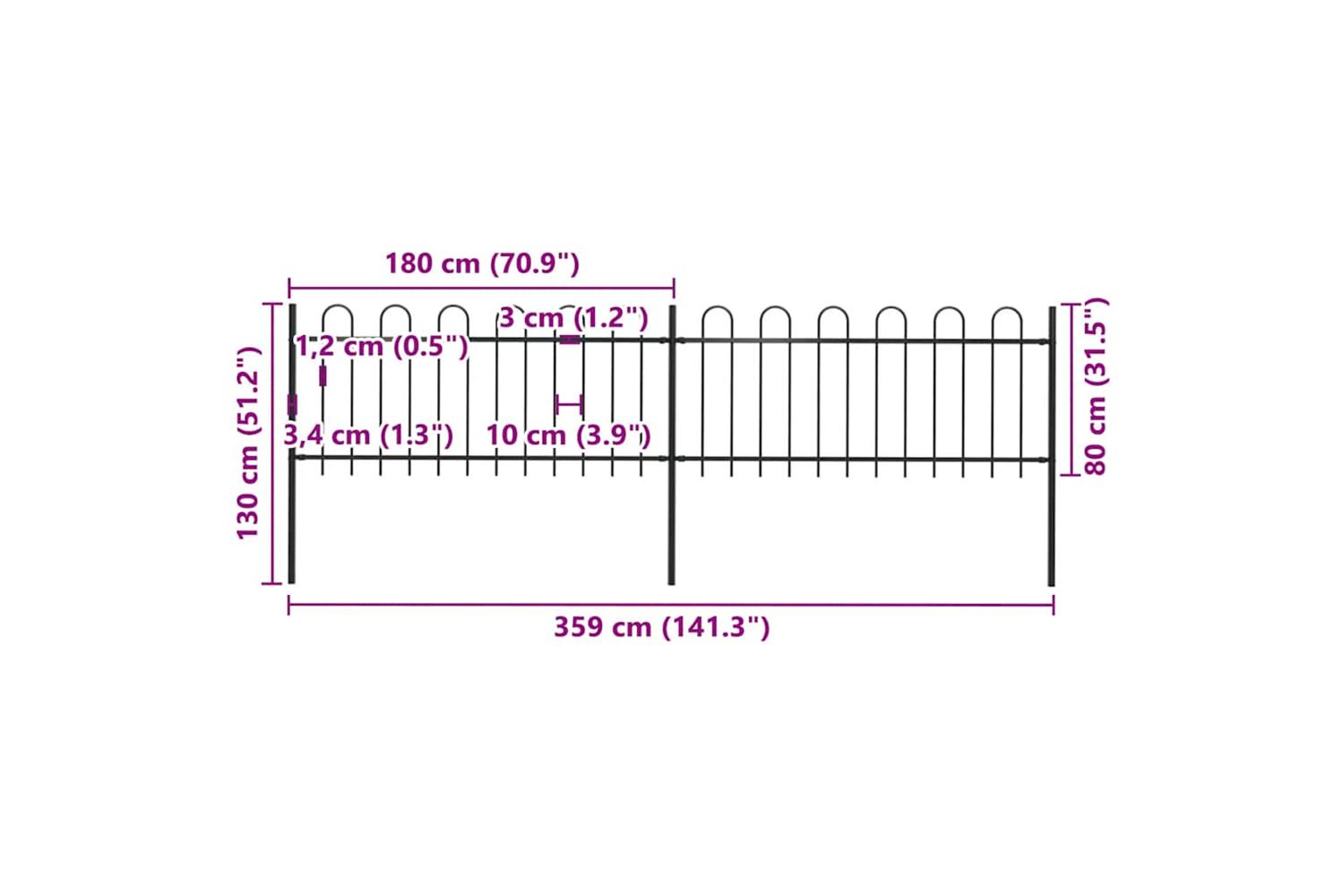 Vidaxl 277648 Garden Fence With Hoop Top Steel 3.4x0.8 M Black-5