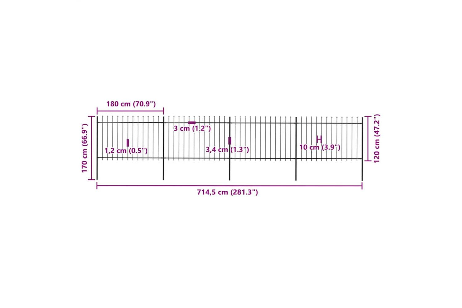 Vidaxl 277623 Garden Fence With Spear Top Steel 6.8x1.2 M Black-5
