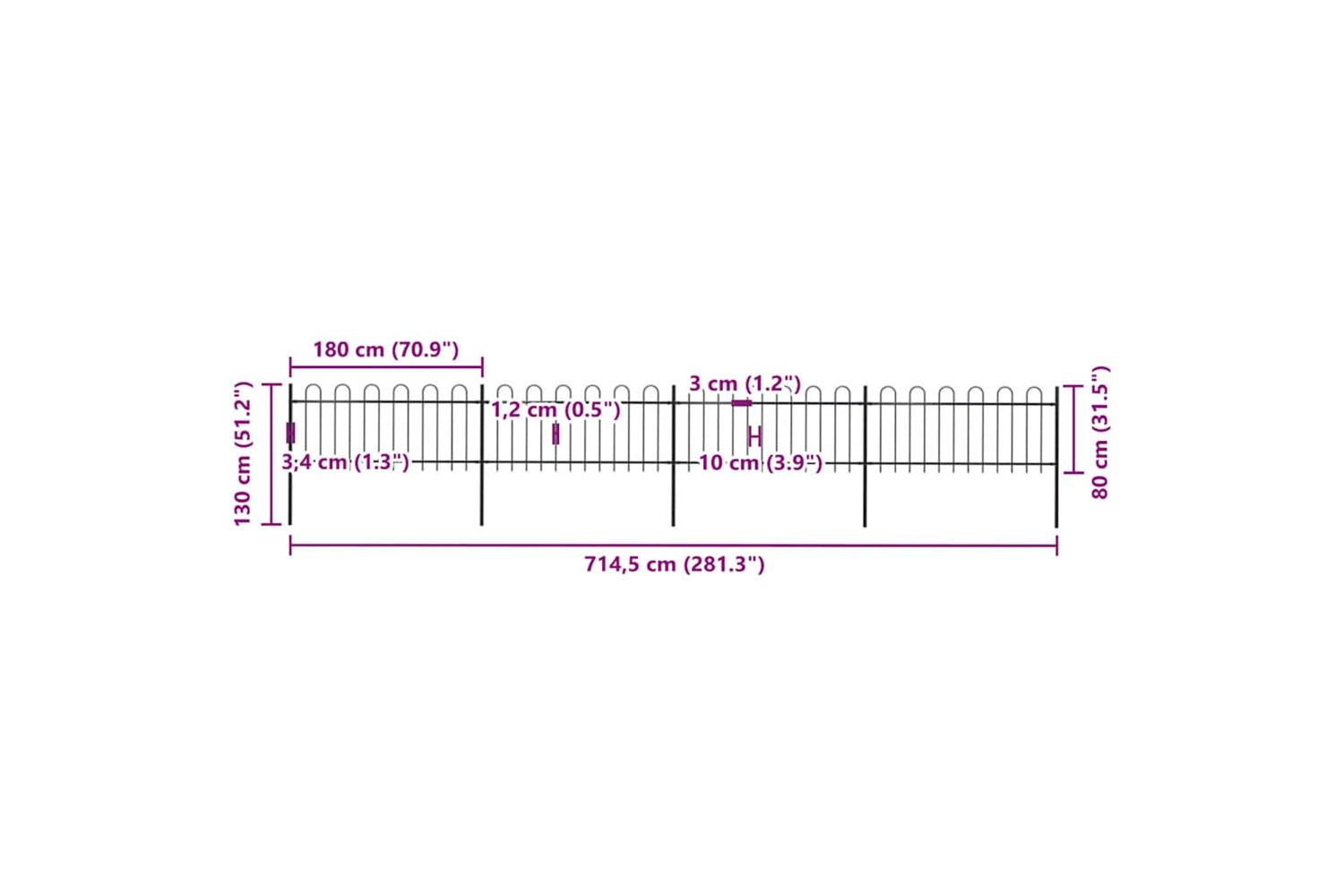 Vidaxl 277650 Garden Fence With Hoop Top Steel 6.8x0.8 M Black-5