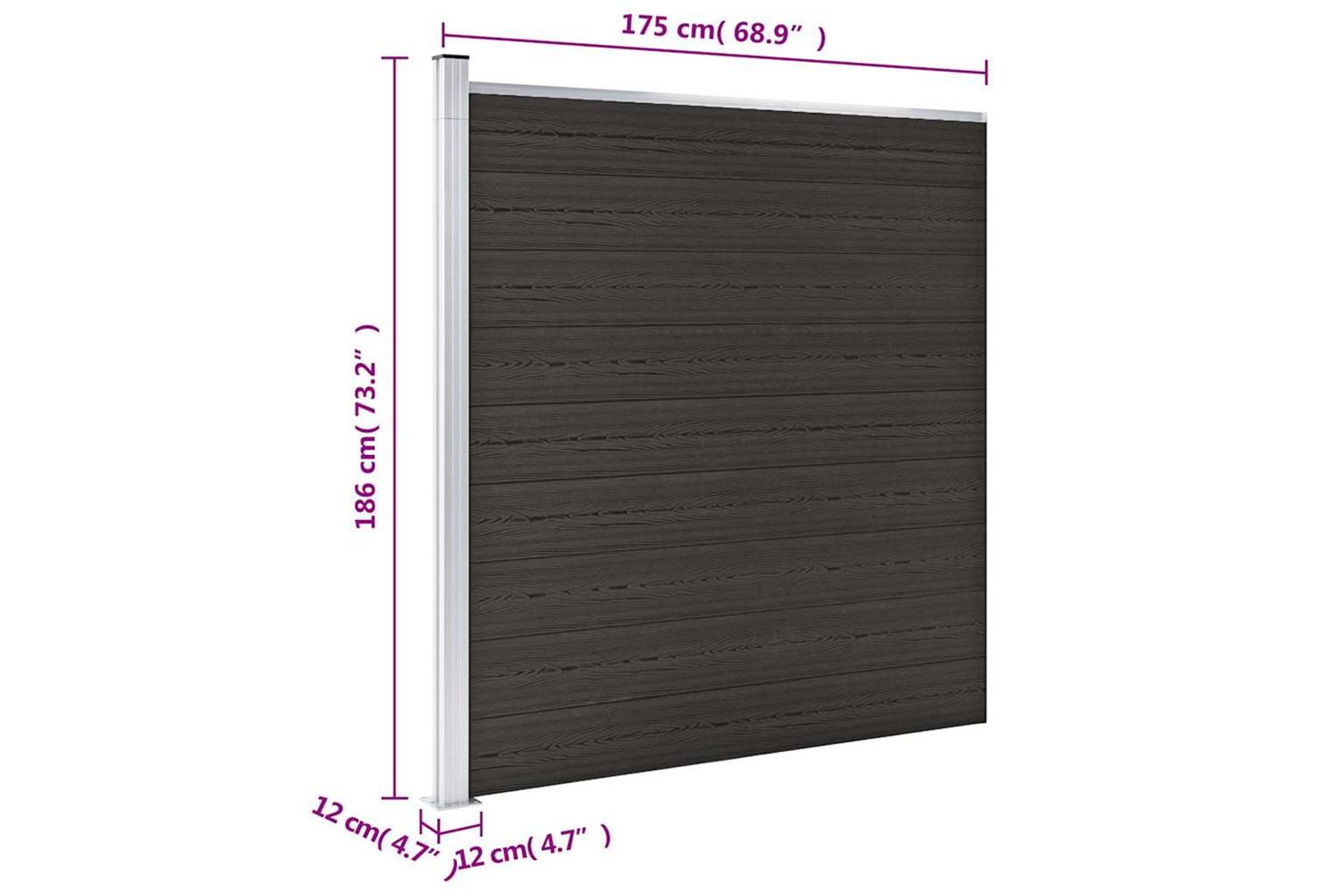 vidaXL Fence Panel Wpc 175x186cm Black-9