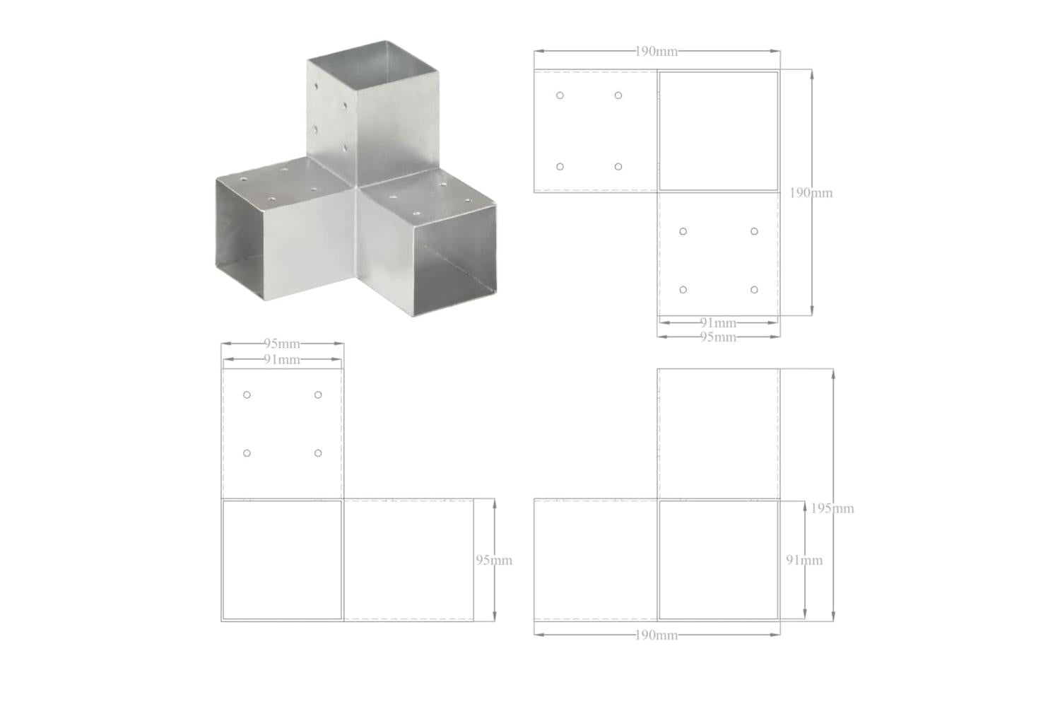 vidaXL 145473 Post Connector Y Shape Galvanised Metal 91x91mm-6