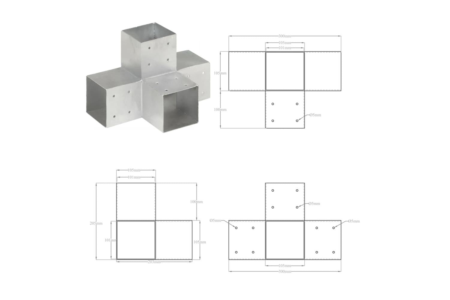 vidaXL 145484 Post Connectors 4 Pcs X Shape Galvanised Metal 101x101mm-8