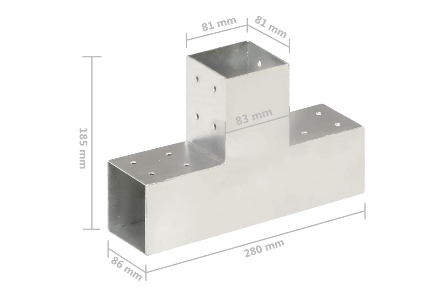 vidaXL 145464 Post Connectors 4 Pcs T Shape Galvanised Metal 81x81mm-7