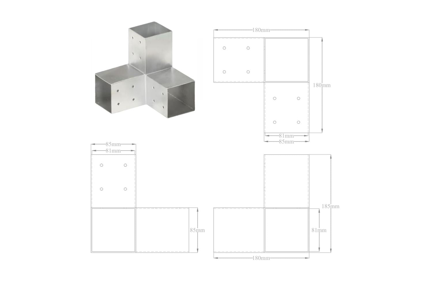 vidaXL 145466 Post Connectors 4 Pcs Y Shape Galvanised Metal 81x81mm-7