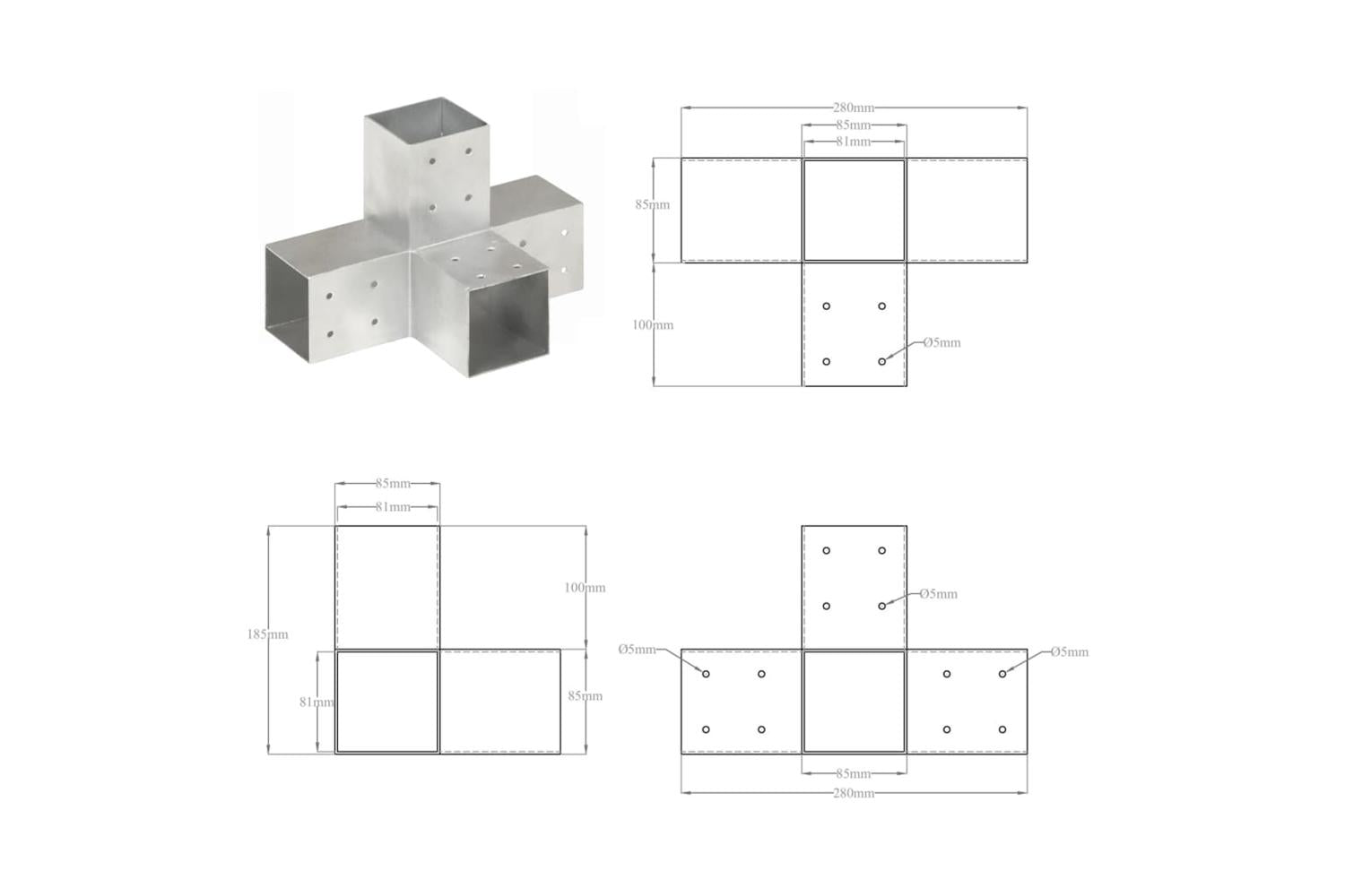 vidaXL 145467 Post Connector X Shape Galvanised Metal 81x81mm-7