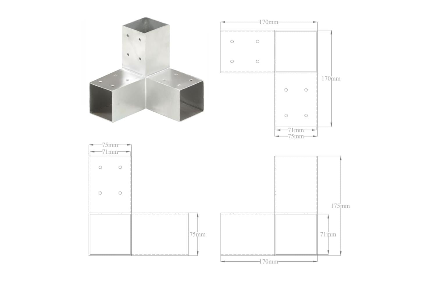 vidaXL 145457 Post Connector Y Shape Galvanised Metal 71x71mm-6