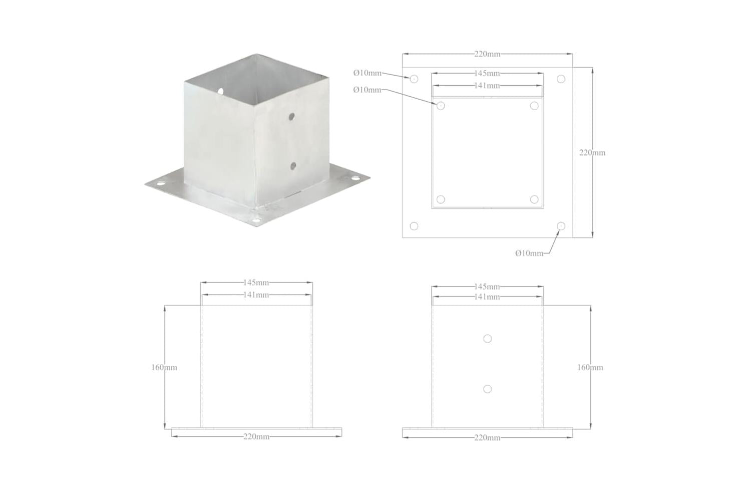 vidaXL 145452 Post Anchors 4 Pcs Galvanised Metal 141mm-9