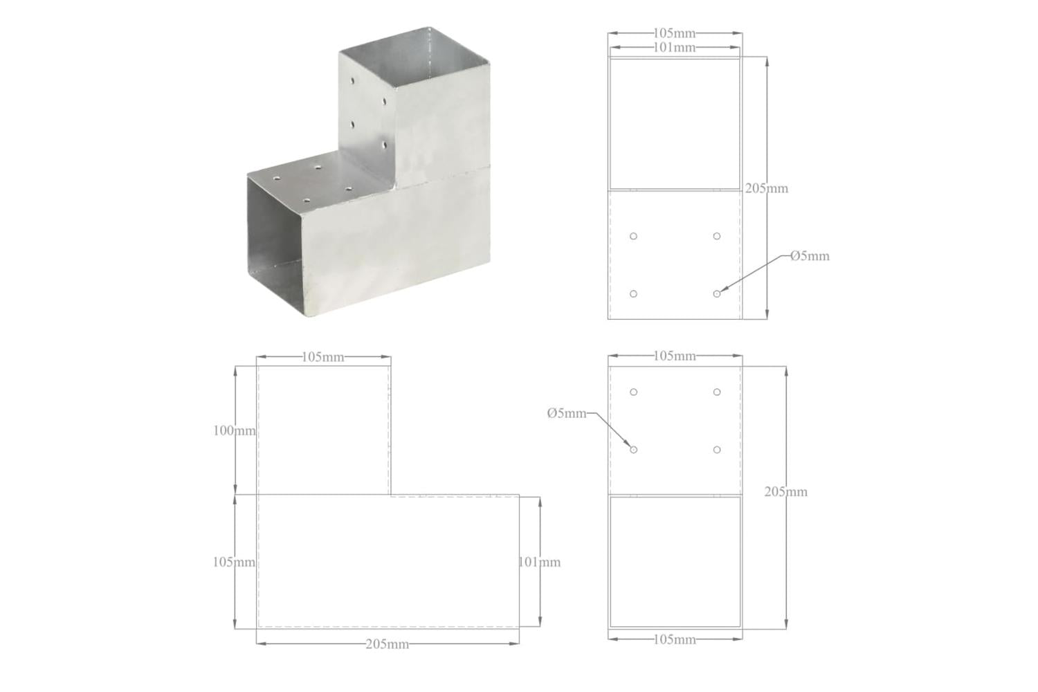 vidaXL 145478 Post Connectors 4 Pcs L Shape Galvanised Metal 101x101mm-8