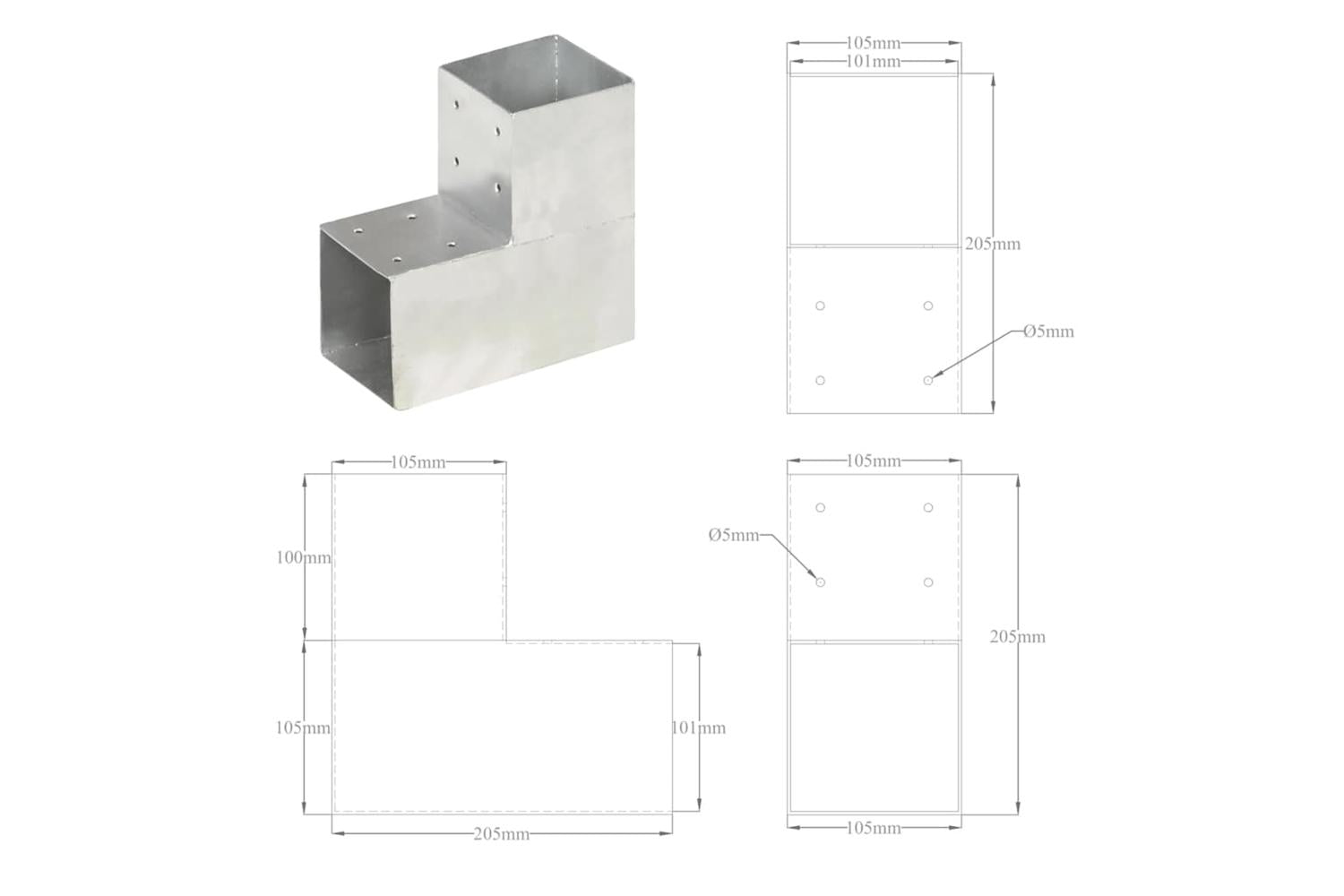 vidaXL 145477 Post Connector L Shape Galvanised Metal 101x101mm-7