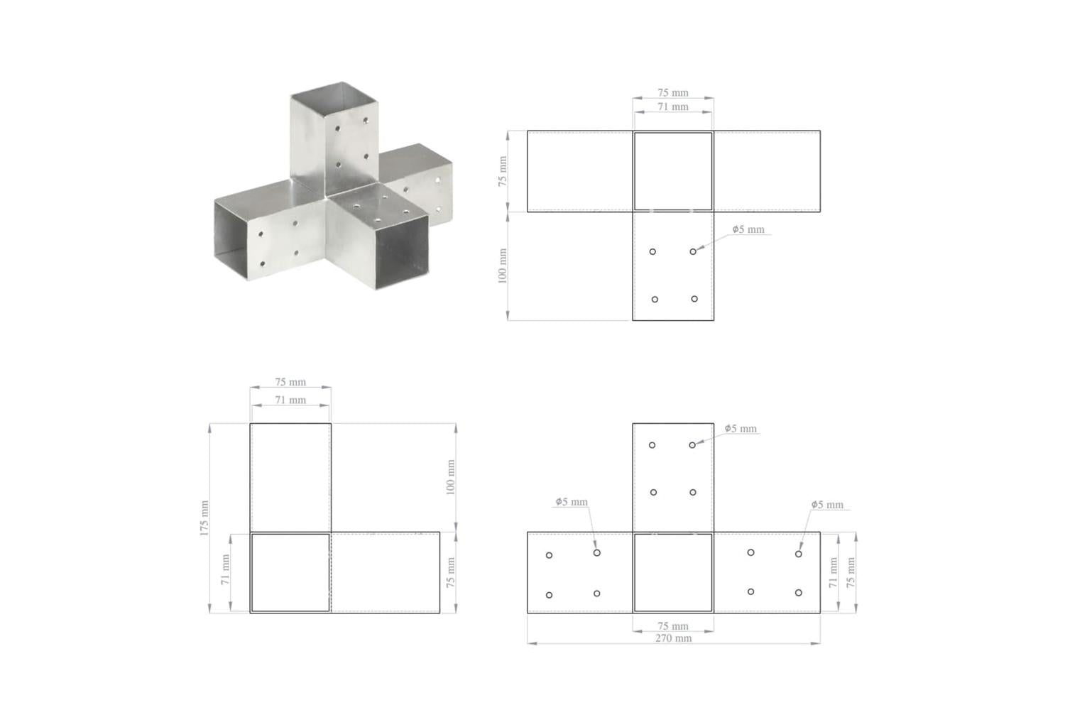 vidaXL 145460 Post Connectors 4 Pcs X Shape Galvanised Metal 71x71mm-8