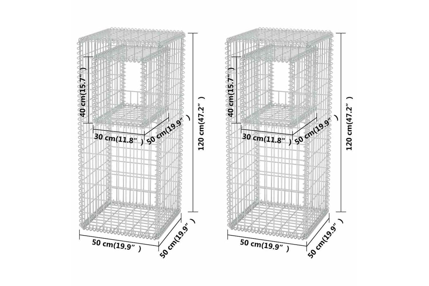 vidaXL 142544 Gabion Basket Posts/planters 2 Pcs Steel 50x50x120cm-7
