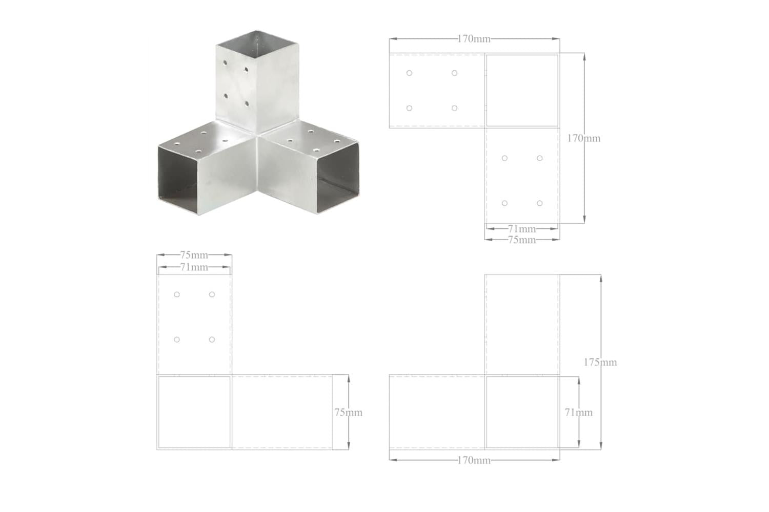 vidaXL 145458 Post Connectors 4 Pcs Y Shape Galvanised Metal 71x71mm-7