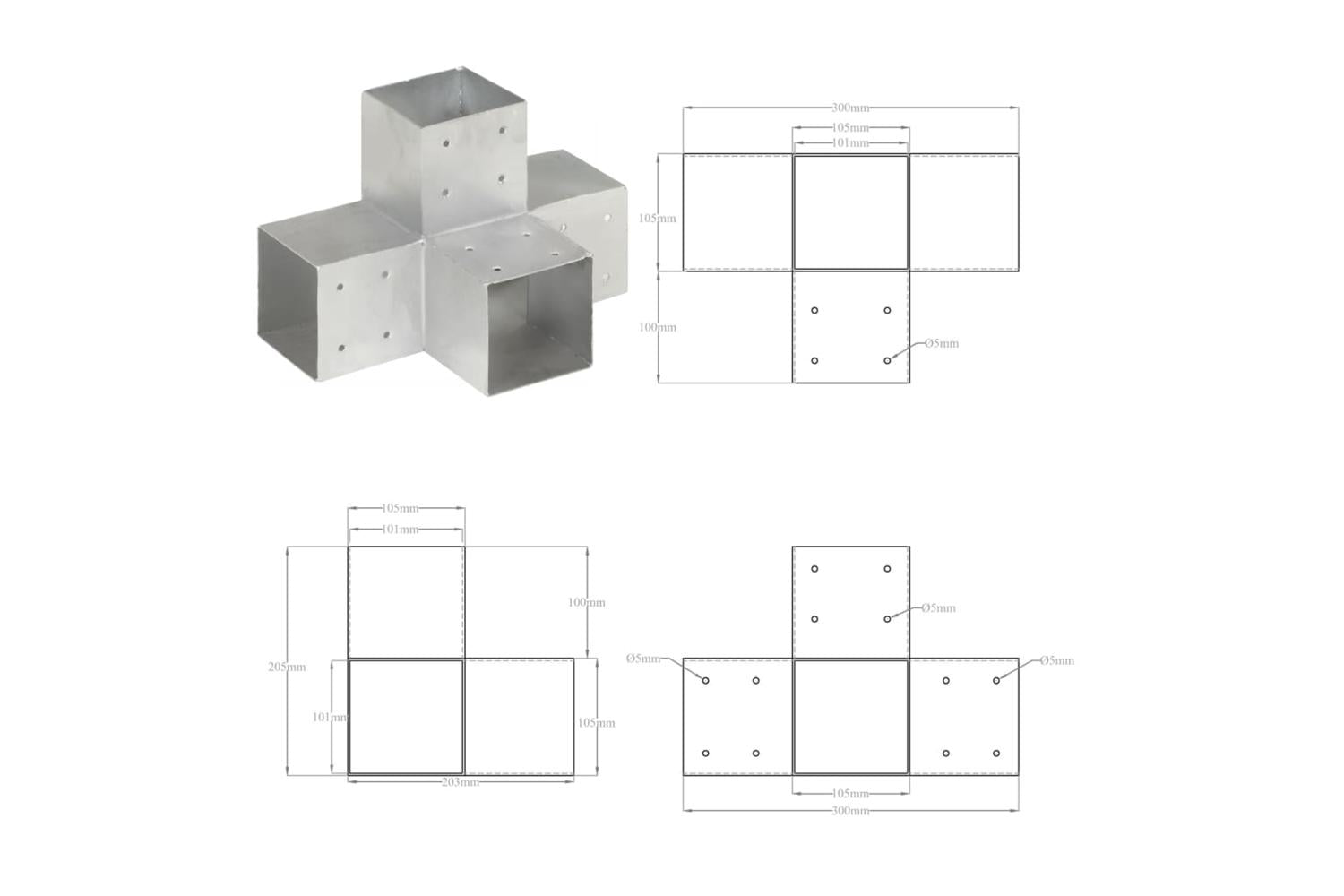 vidaXL 145483 Post Connector X Shape Galvanised Metal 101x101mm-7