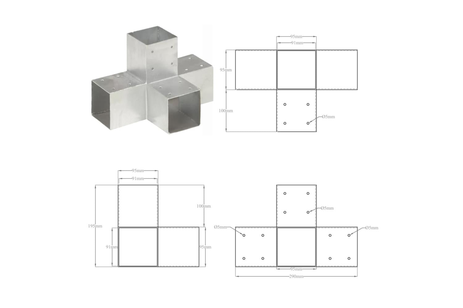 vidaXL 145475 Post Connector X Shape Galvanised Metal 91x91mm-7