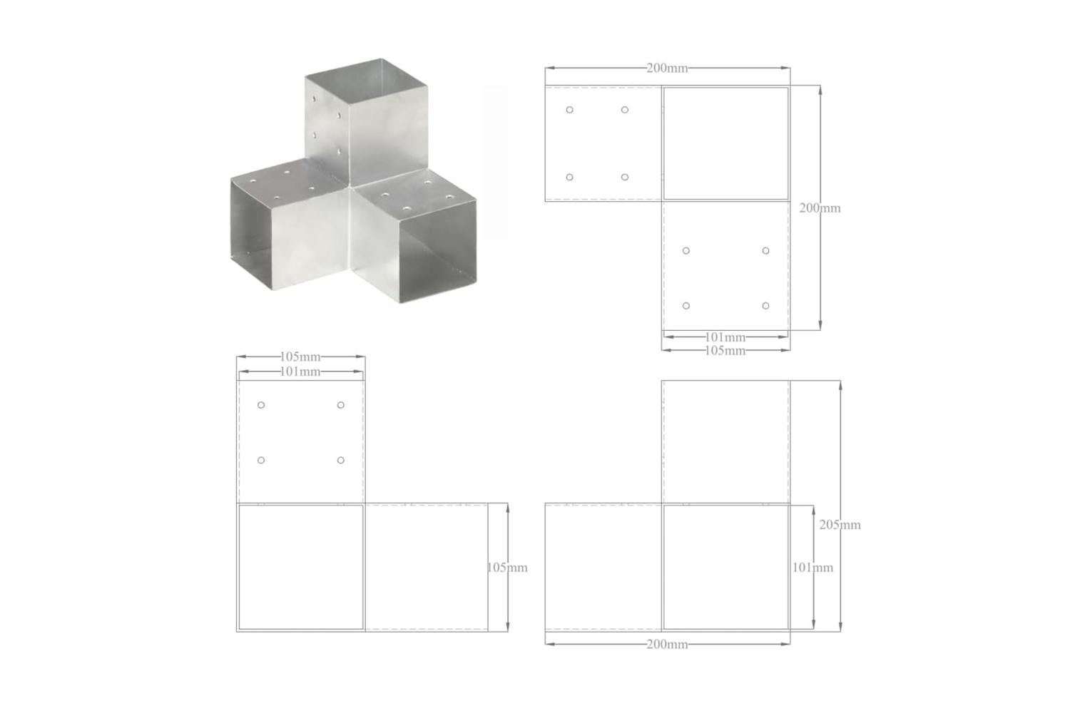 vidaXL 145482 Post Connectors 4 Pcs Y Shape Galvanised Metal 101x101mm-7