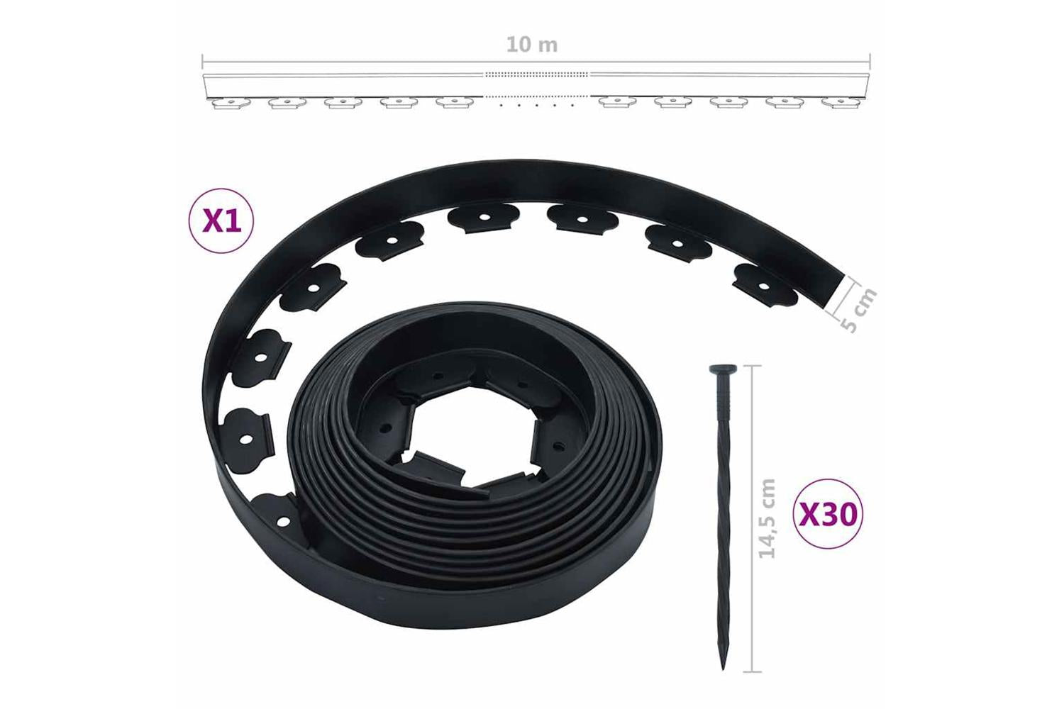 vidaXL 48614 Flexible Lawn Edging With 30 Pegs 10 M 5cm-7