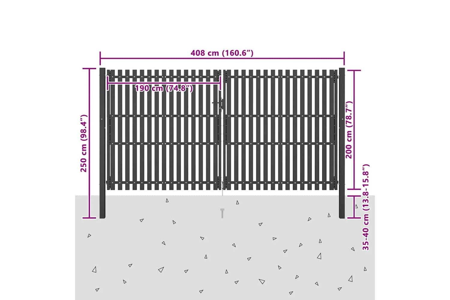 Vidaxl 146338 Garden Fence Gate Steel 4x2.5 M Anthracite-5