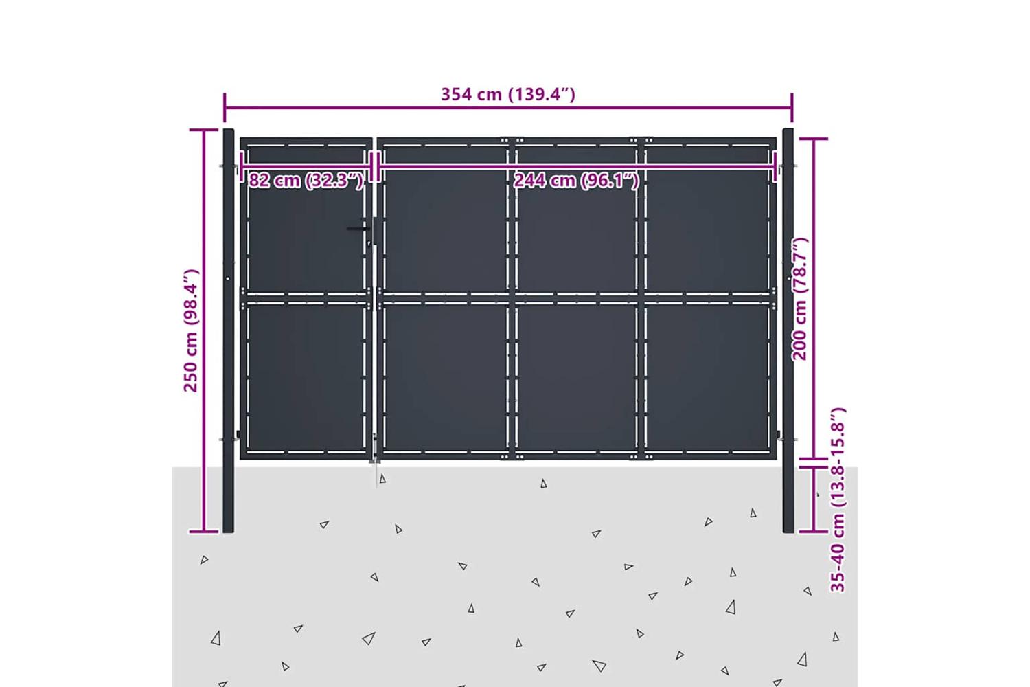 vidaXL 144540 Garden Gate Steel 350x200cm Anthracite-5