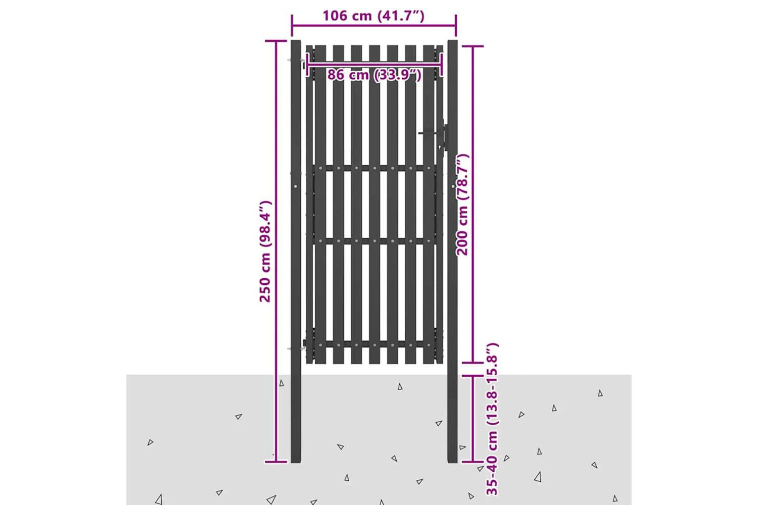 Vidaxl 146332 Garden Fence Gate Steel 1x2.5 M Anthracite-4