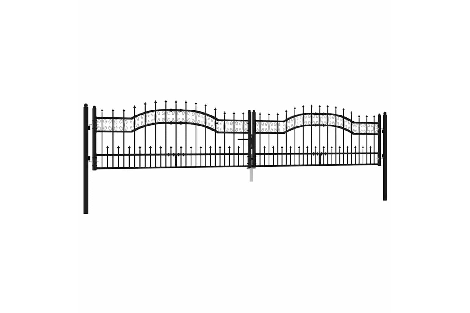 vidaXL 151099 Fence Gate With Spear Top Black 406x120cm Powder-coated Steel-3