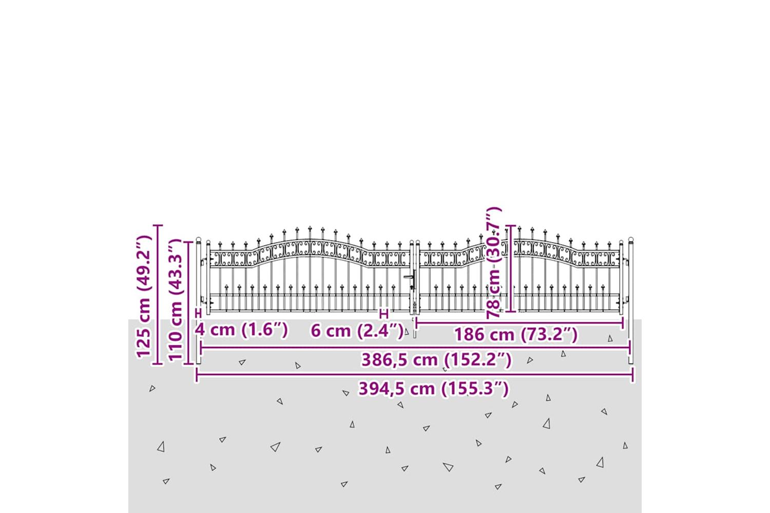 vidaXL 151099 Fence Gate With Spear Top Black 406x120cm Powder-coated Steel-6