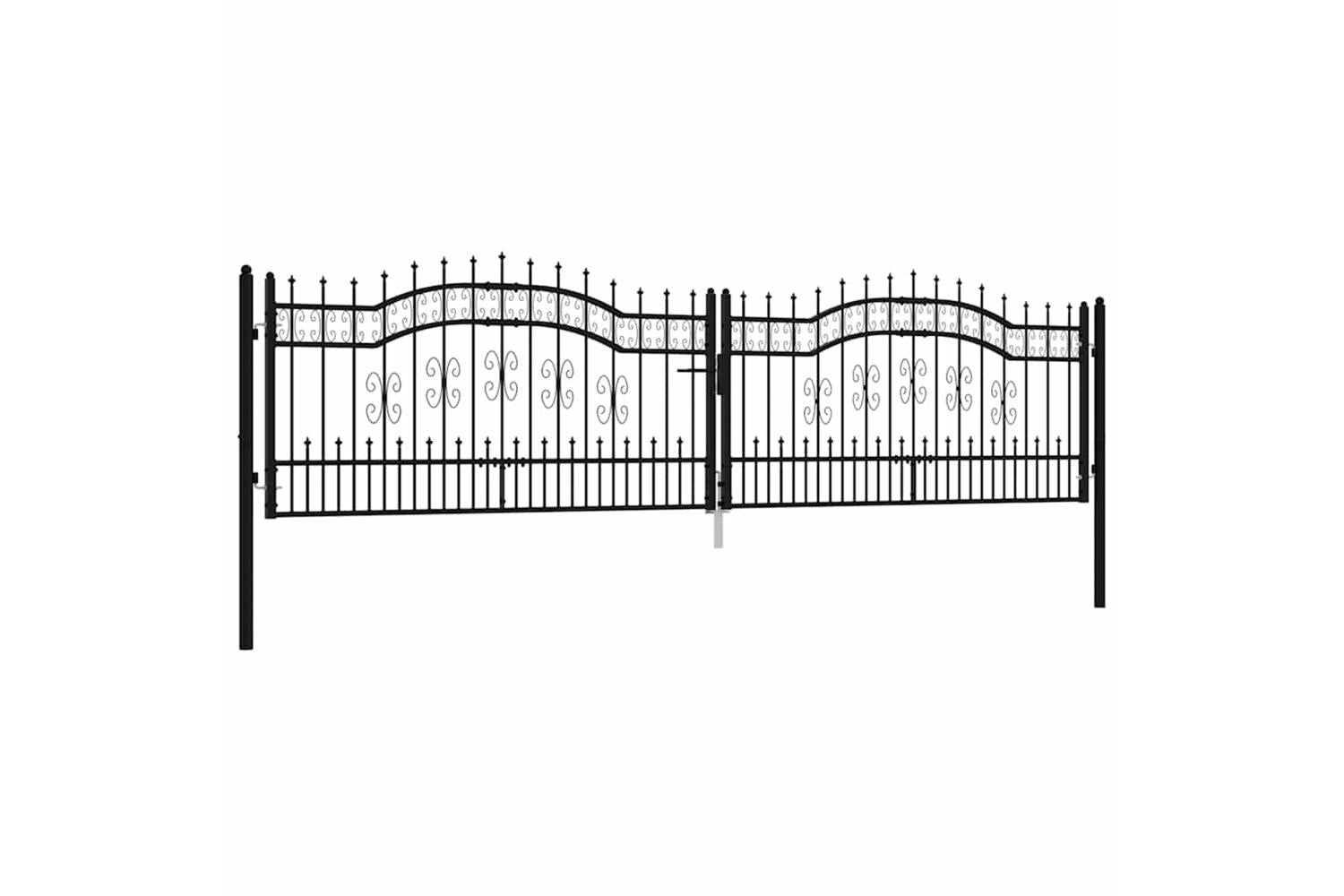 vidaXL 151100 Fence Gate With Spear Top Black 406x151cm Powder-coated Steel