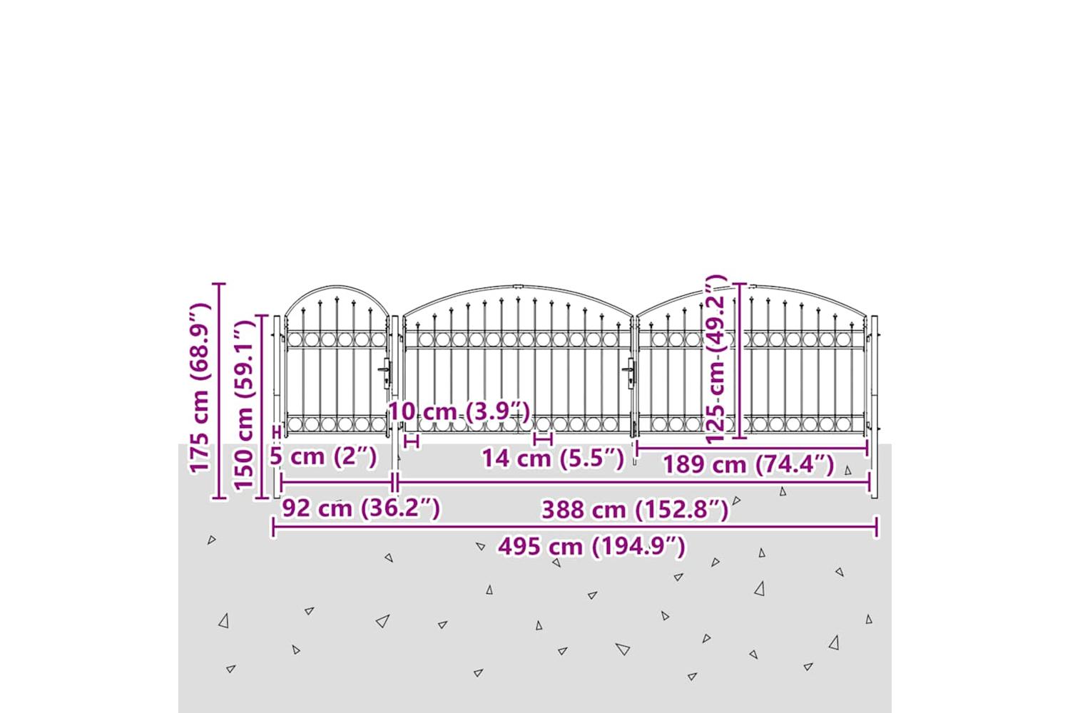 Vidaxl 144371 Garden Fence Gate With Arched Top Steel 1.75x5 M Black-5