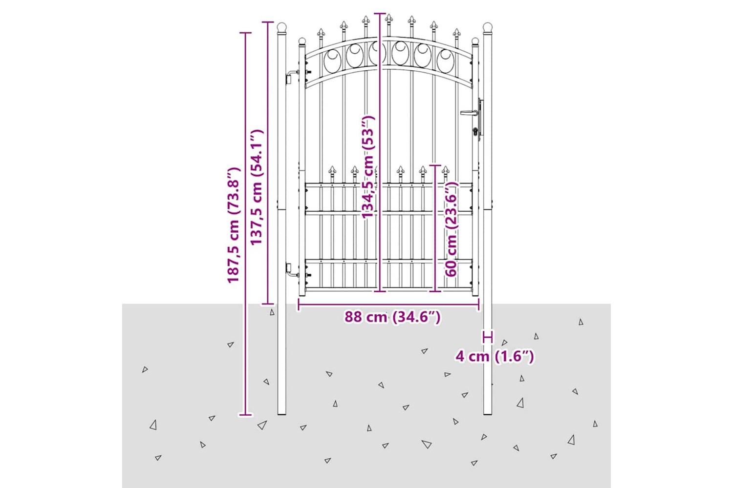 vidaXL 146391 Fence Gate With Spikes Steel 100x175cm Black-5