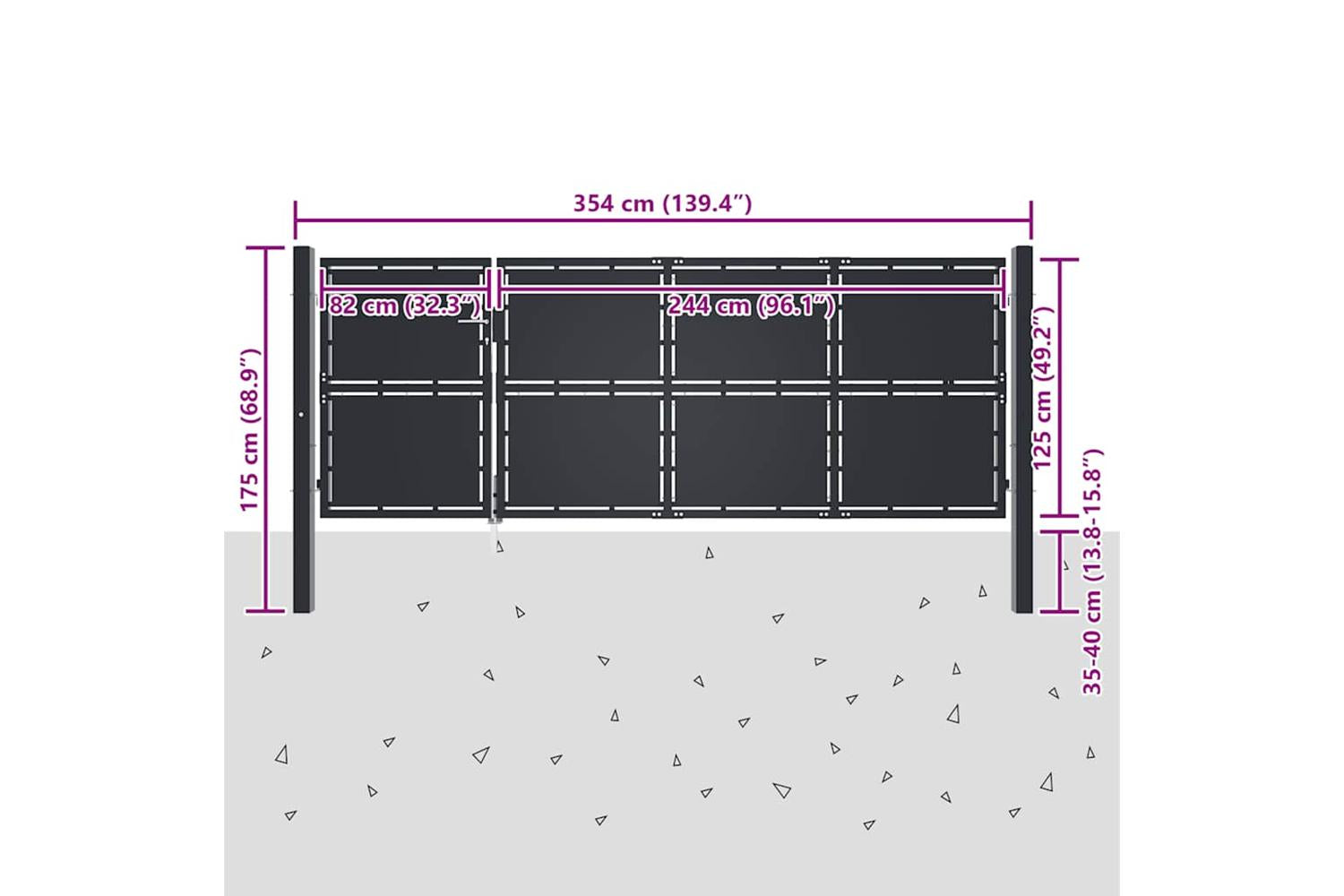 vidaXL 144537 Garden Gate Steel 350x125cm Anthracite-5