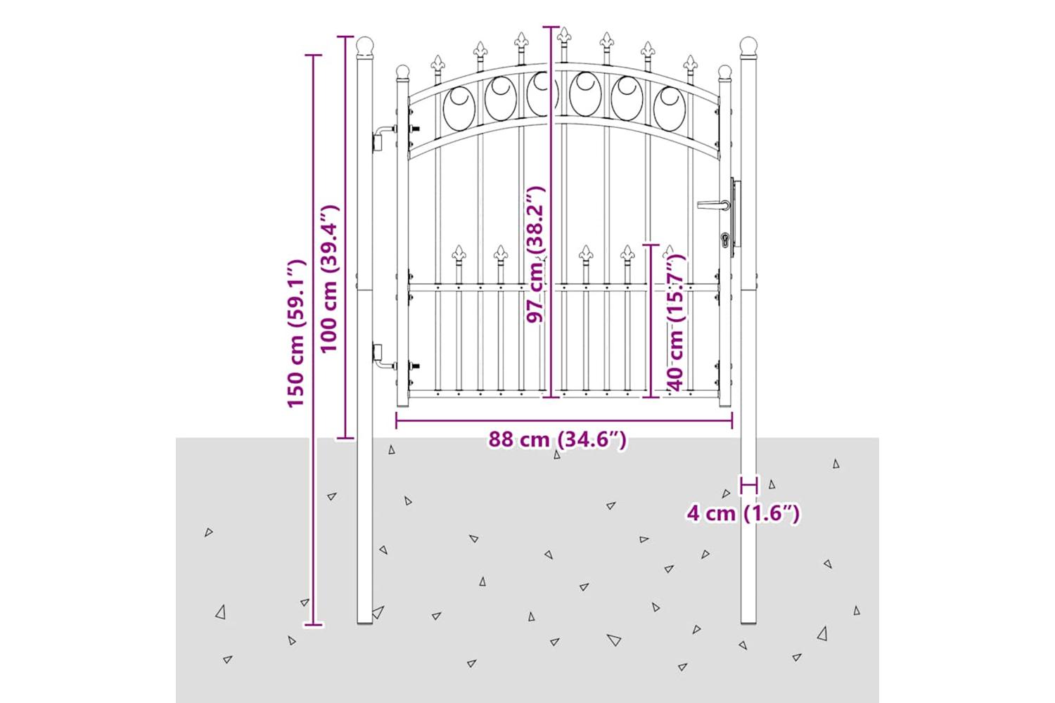 vidaXL 146388 Fence Gate With Spikes Steel 100x100cm Black-5
