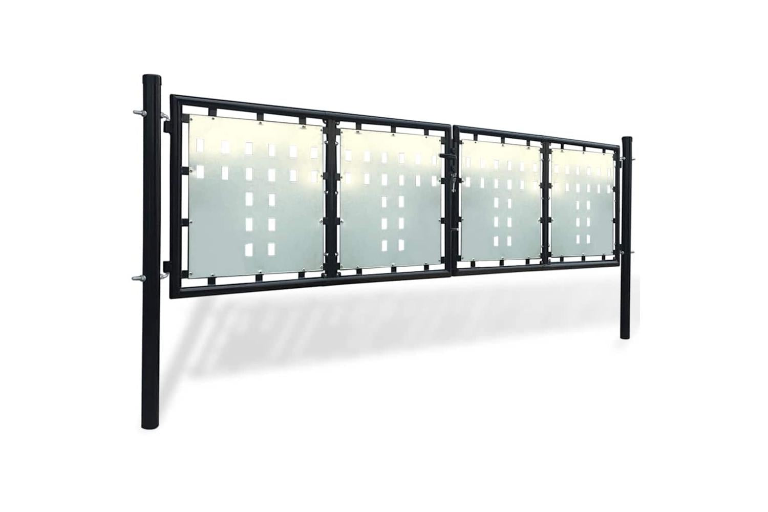 vidaXL 141690 Black Double Door Fence Gate 300 X 125cm-2