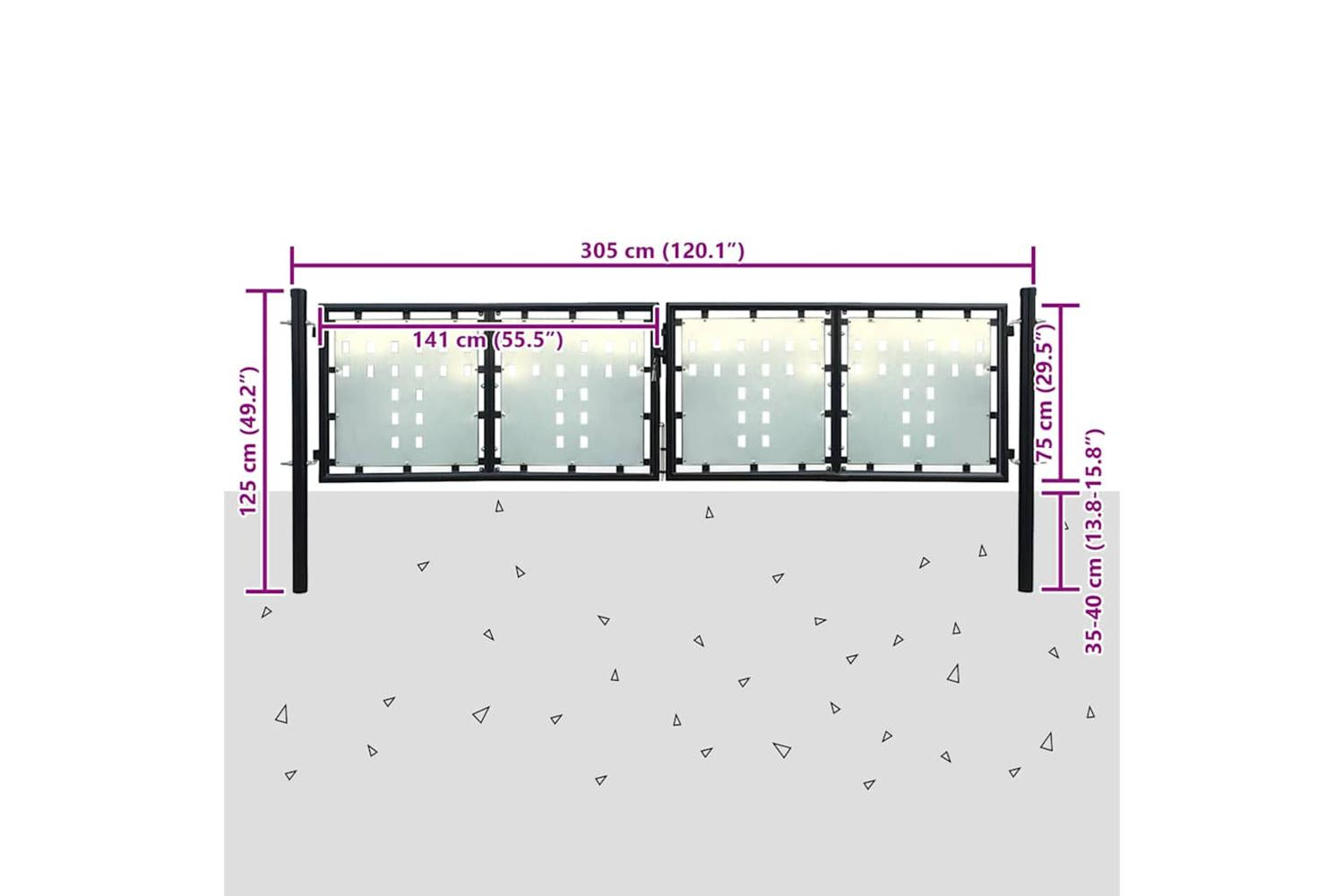 vidaXL 141690 Black Double Door Fence Gate 300 X 125cm-5