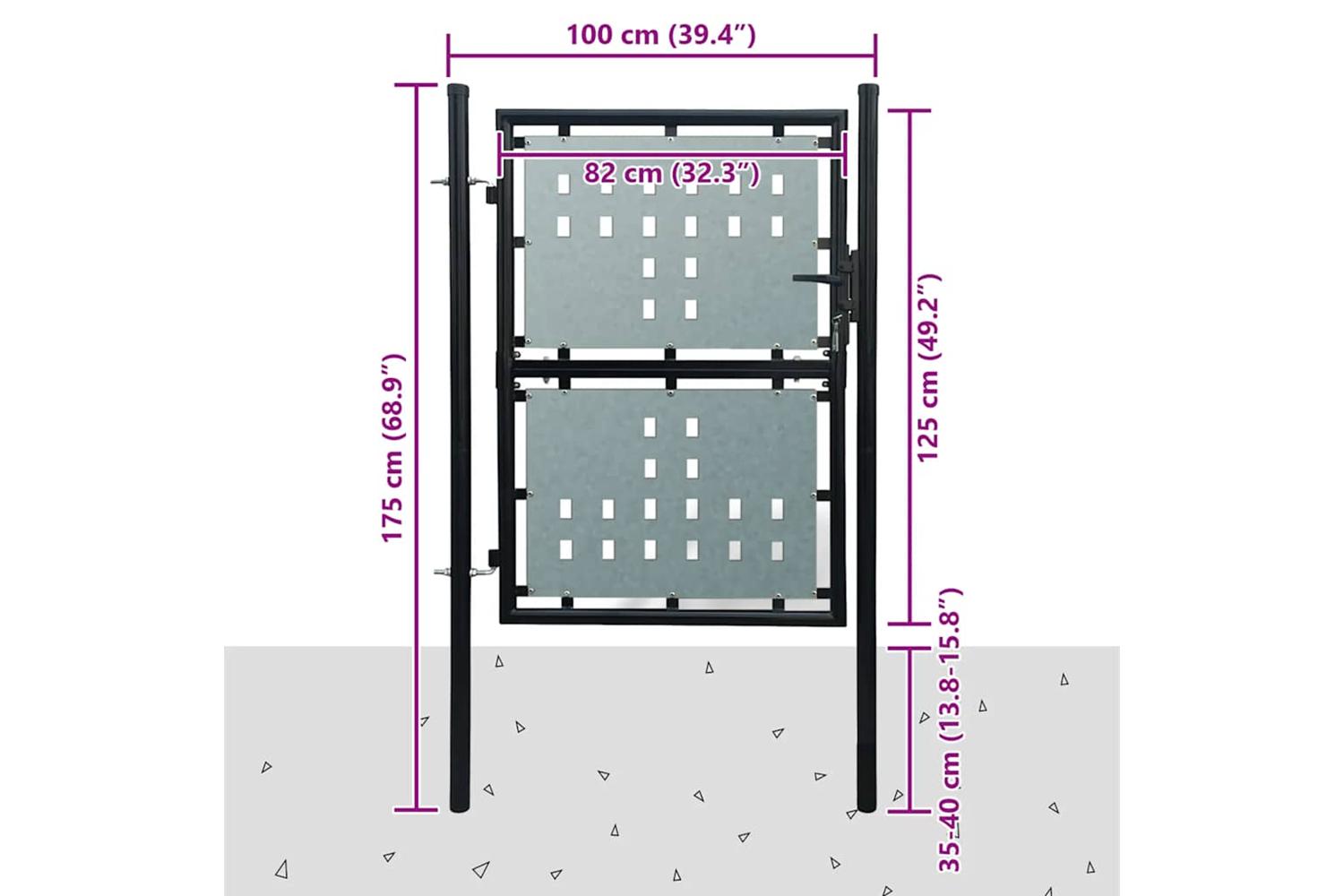 vidaXL 141686 Black Single Door Fence Gate 100 X 175cm-5