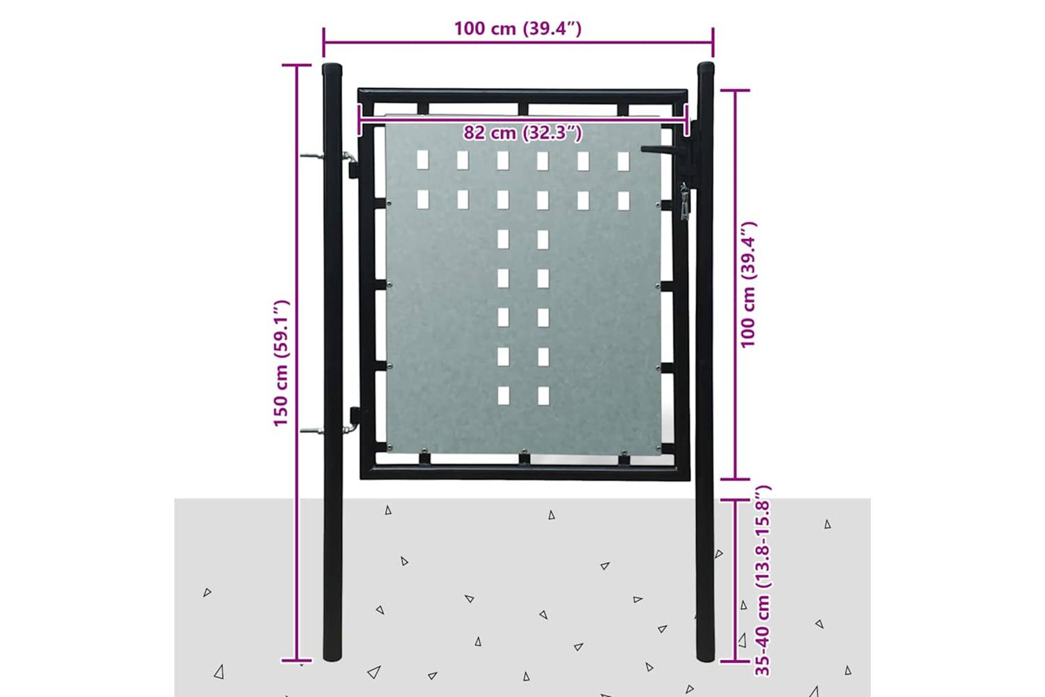 vidaXL 141685 Black Single Door Fence Gate 100 X 150cm-5