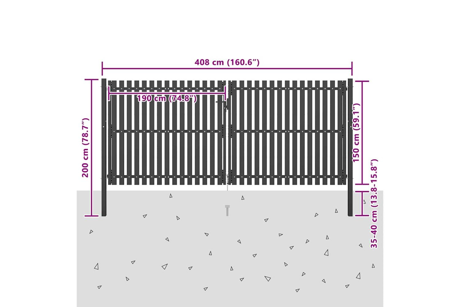 Vidaxl 146336 Garden Fence Gate Steel 4x2 M Anthracite-5
