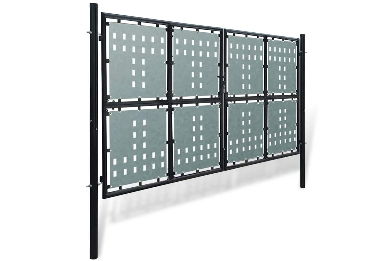 vidaXL 141694 Black Double Door Fence Gate 300 X 225cm-2