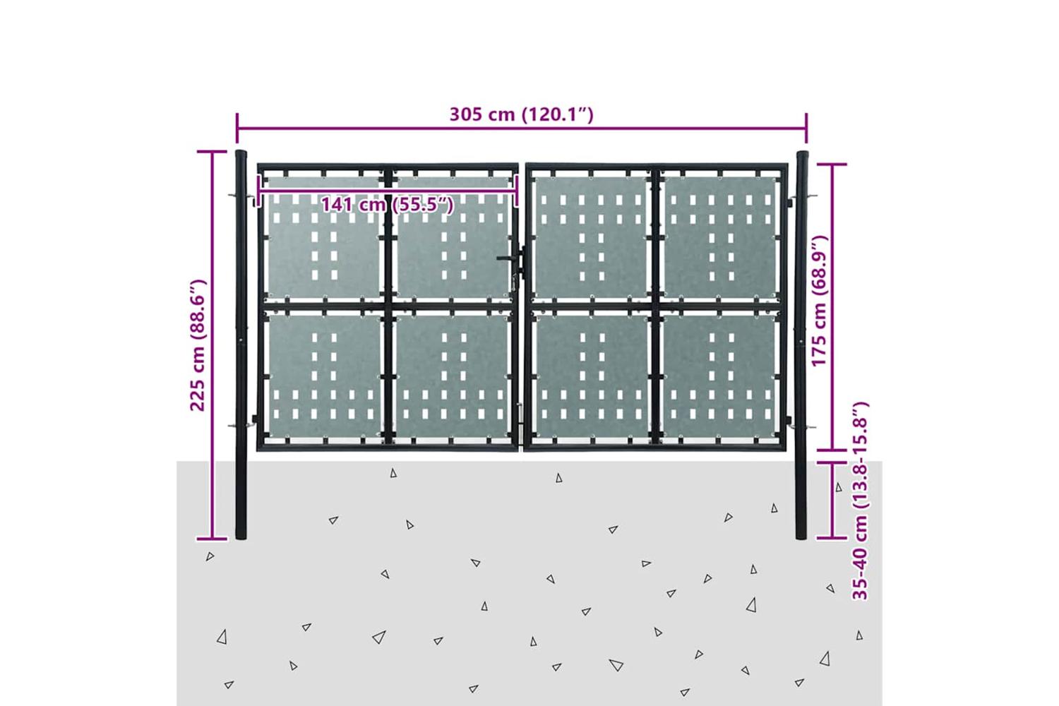 vidaXL 141694 Black Double Door Fence Gate 300 X 225cm-5